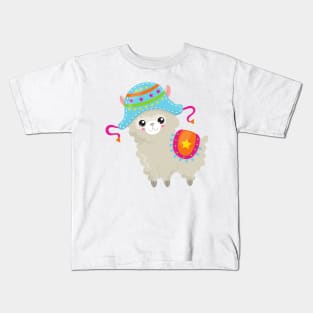 Cute Llama, Little Llama, Alpaca, Llama With Hat Kids T-Shirt